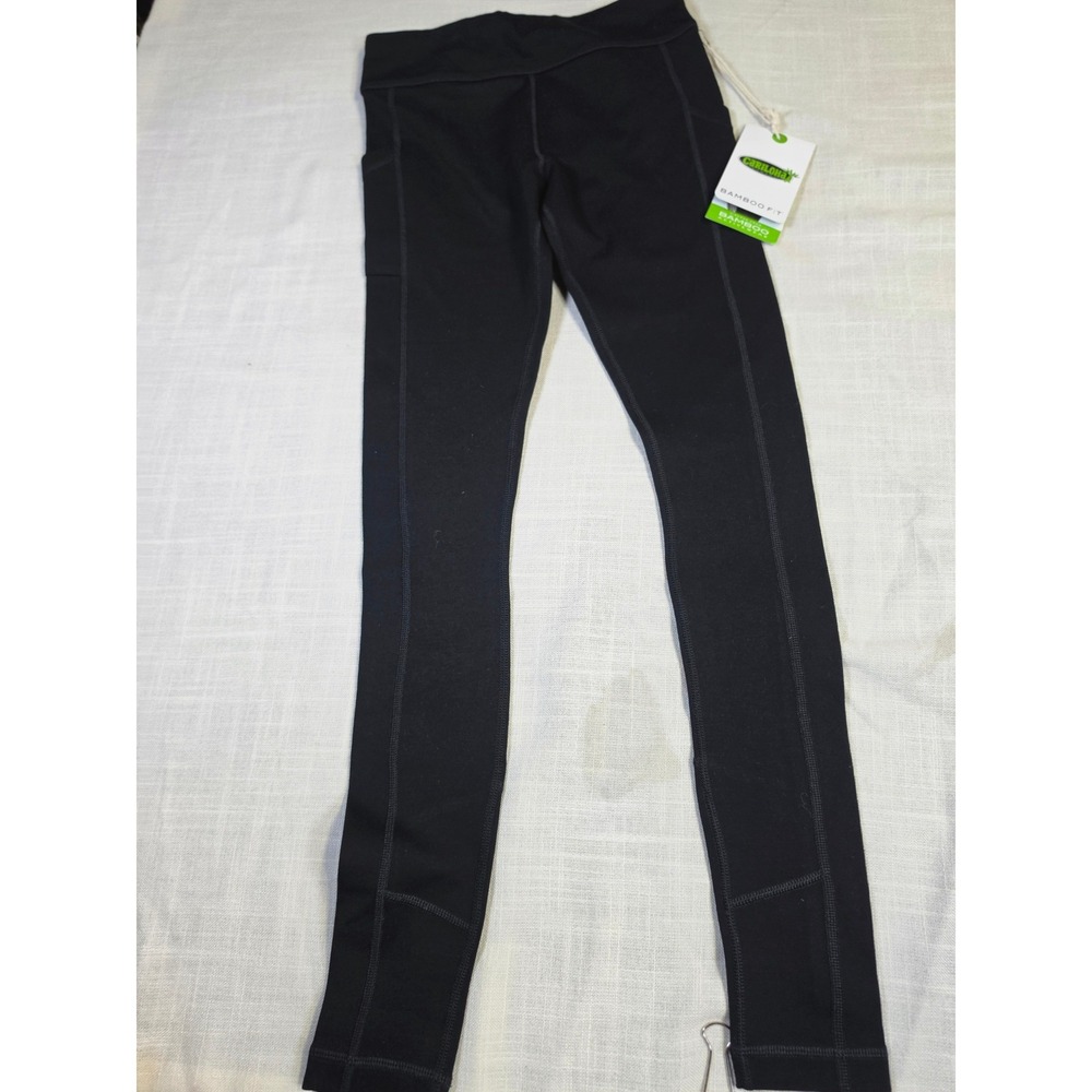 Cariloha Bamboo Fit Womens Black Athletic Leggings XS WP000069A Pockets NWT